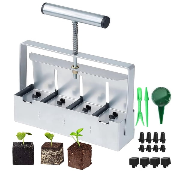 LC-dolida Soil Blocker, 4 Grids Handheld Soil Maker with Seedling Hole Tool Set, Heavy Duty Comfortable Handle for Block Seed Starting transplanting Germination