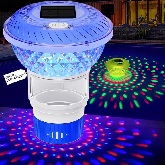 LC-dolida Solar Chlorine Floater,Floating Dispenser with Colorful Light Show, Adjustable Release and Button Control for Spa, Pool,Hot Tub(1PC)