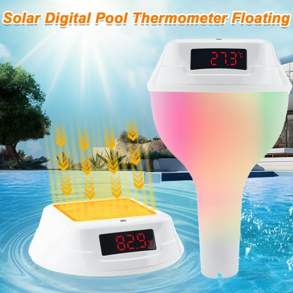 LC-dolida Solar Powered Digital Pool Thermometer Floating, Pool Digital Thermometer with RGB Lights, Pond Water Temperature Thermometer for Hot Tubs, Spas,Pond