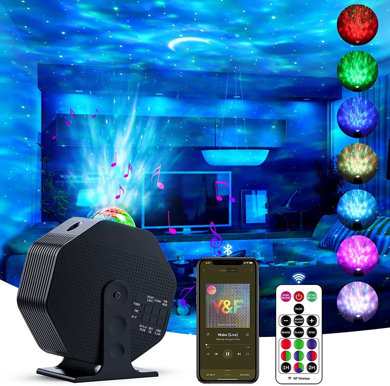 LC-dolida Starry Sky Projector with Bluetooth Speaker, Rotating Star Projector, Remote Control, Sound Activation, Timer, for Bedroom, Home Theater, Party, Christmas Gift(Black)
