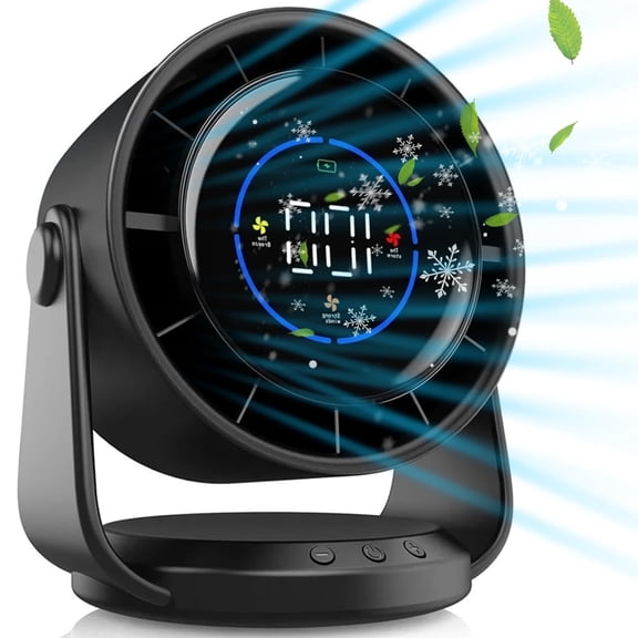 LC-dolida 3-in-1 Table Fan, 100 Speed Ultra Quiet Desk Fan, Digital Display, USB Rechargeable, for Home Office Desk Wall Mounting Travel(Black)
