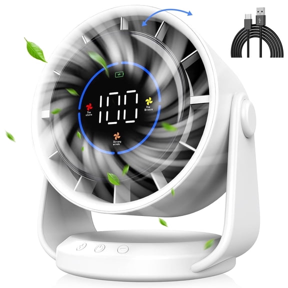 Dolida Ultra Quiet Table Fan, Small Desk Fan with Digital Display Rechargeable USB, 100 Speeds, Long Lasting Power, Portable Fan for Home Office Kitchen Travel Camping(Gray)