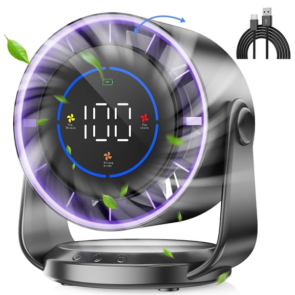 LC-dolida Ultra Quiet Table Fan, Small Desk Fan with Digital Display Rechargeable USB, 100 Speeds, Long Lasting Power, Portable Fan for Home Office Kitchen Travel Camping(Gray)