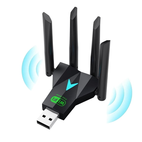 LC-dolida USB WiFi 5 Adapter, 1300Mbps Dual Band 2.4G/5.8G Wireless Network Adapter, Four Antennas Driver-free Plug and Play for Windows 11/10/8.1/8/7/XP Desktops Laptops