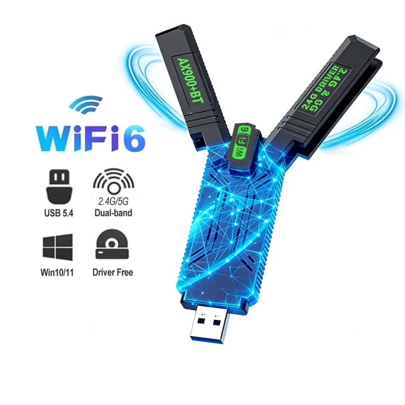 LC-dolida USB WiFi 6 Adapter, 900Mbps Dual Band 2.4G/5G Wireless Network Adapter,Dual Antennas Low latency Driverless Operation WPA3 Security for Windows 10/11 Desktops Laptops Peripherals