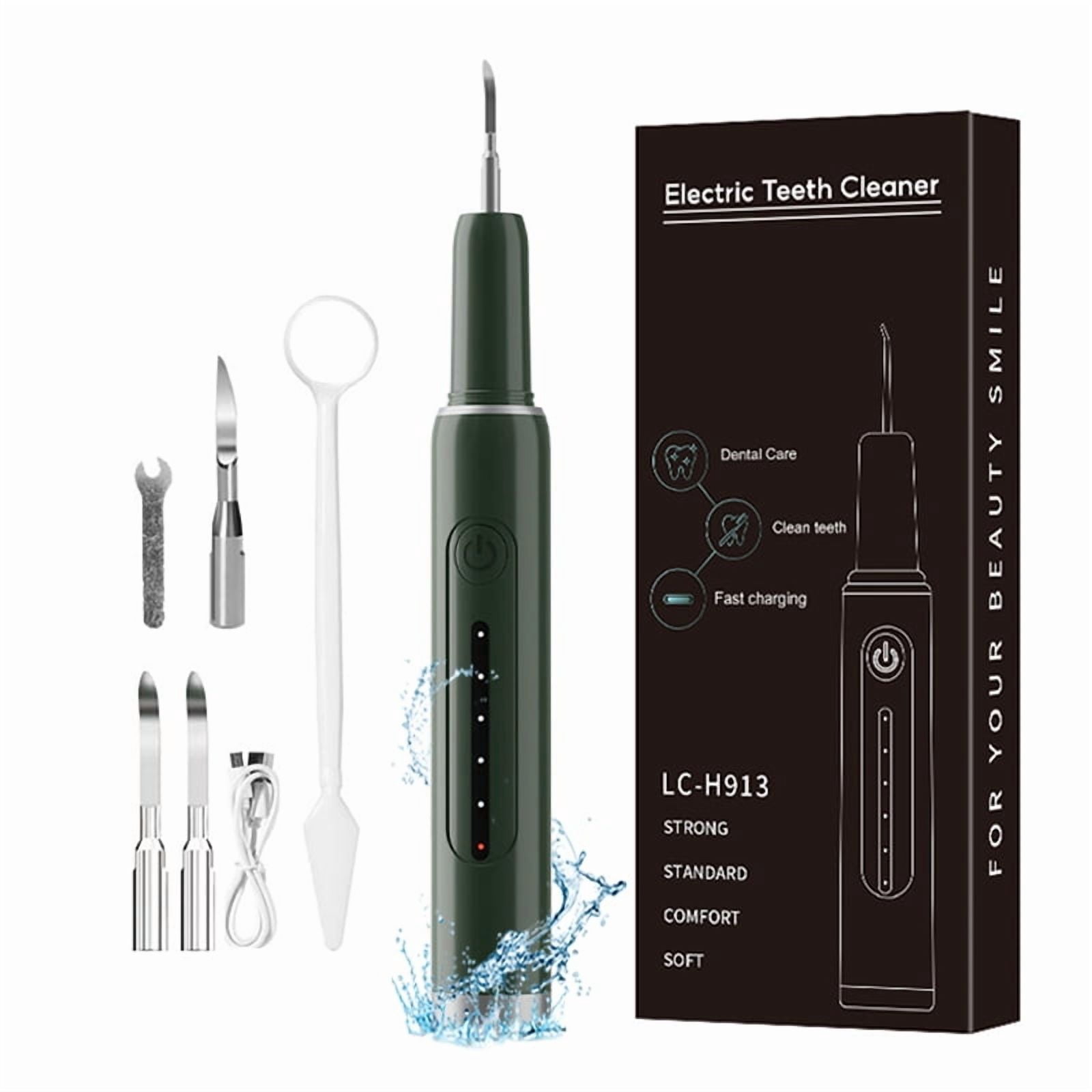 LC-dolida Ultrasonic Teeth Cleaning Kit, 5 Modes & Auto Pressure Sensing, IPX6 Waterproof Electric Tartar Remover with 4 Replaceable Heads, Type-C Fast Charging, Includes Dental Mirror Kit(Green)