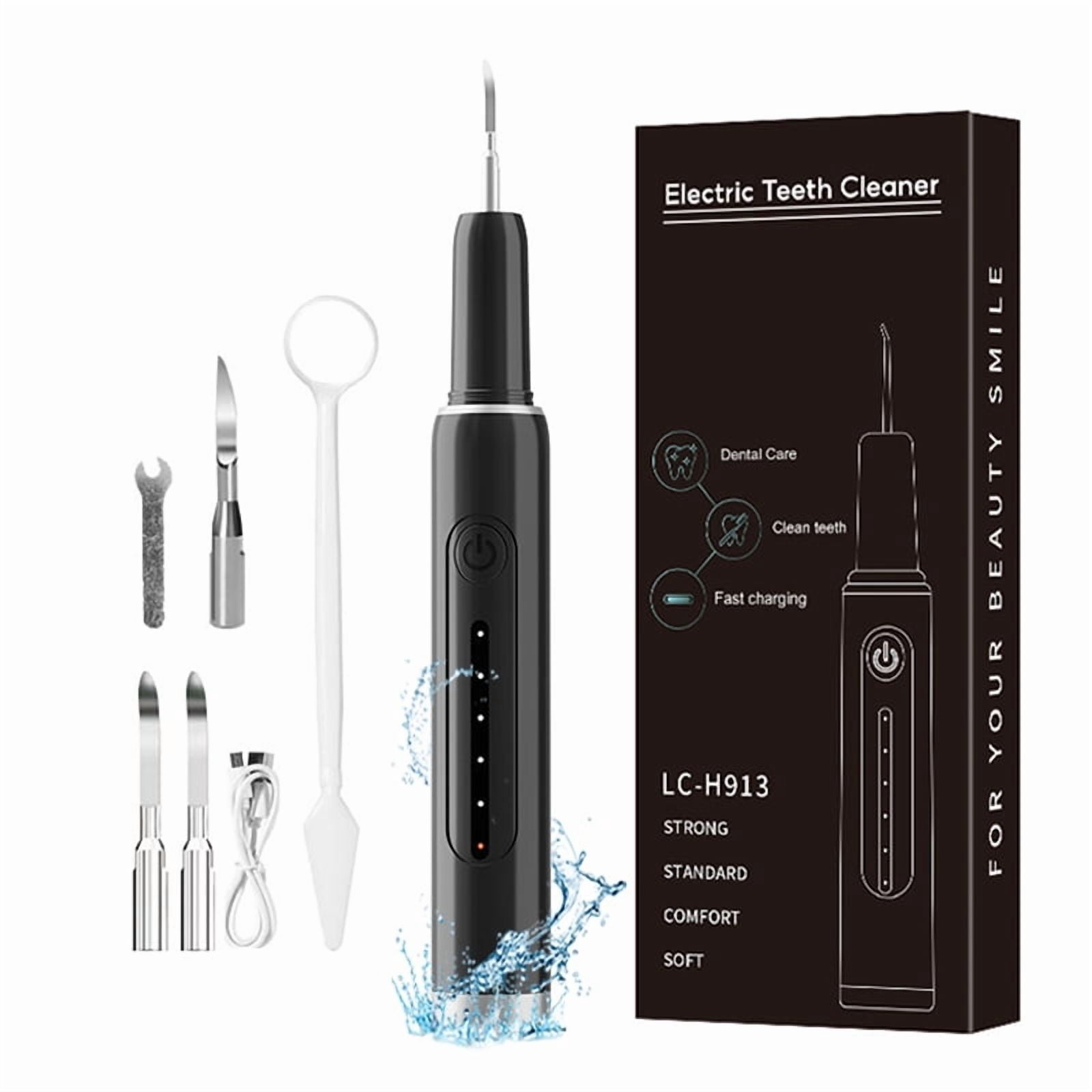 LC-dolida Ultrasonic Teeth Cleaning Kit, 5 Modes & Auto Pressure Sensing, IPX6 Waterproof Electric Tartar Remover with 4 Replaceable Heads, Type-C Fast Charging, Includes Dental Mirror Kit(Black)