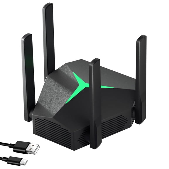 LC-dolida WiFi Range Extender, AC1200 Dual Band 5GHz/2.4GHz WiFi Repeater with Four Antennas USB-C & 2 Gigabit Ethernet Ports, 3 Extension Modes Wide Coverage Plug and Play for Home (Black)