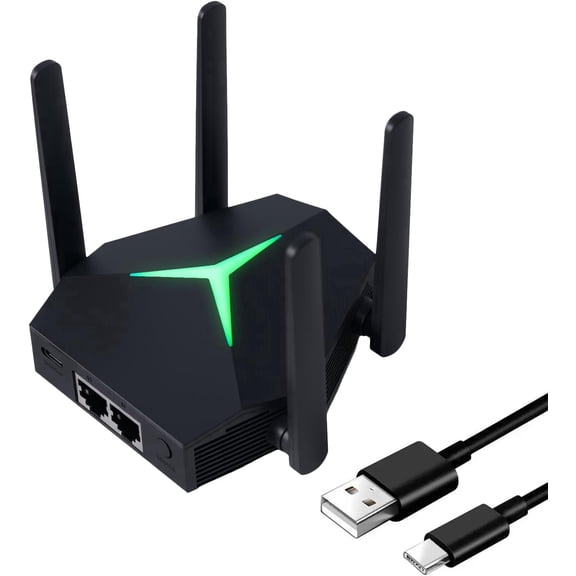 LC-dolida WiFi Range Extender, AC1200 Dual Band 5GHz/2.4GHz WiFi Repeater with Four Antennas USB-C & 2 Gigabit Ethernet Ports, 3 Extension Modes Wide Coverage Plug and Play for Home (Black)