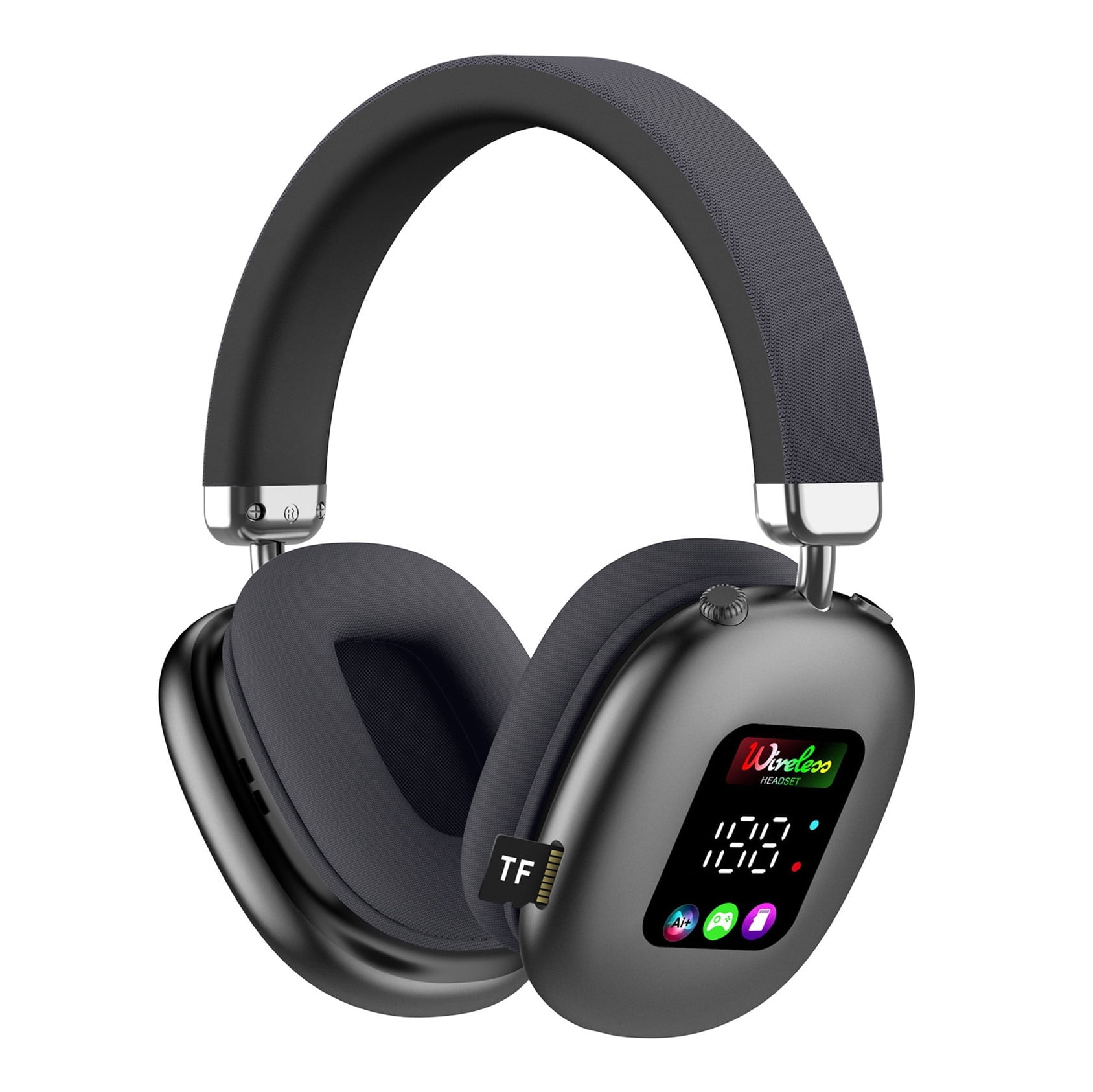 LC-dolida Wireless Over Ear Bluetooth Headphones with LED Display & Dual Connectivity, 30H Playtime, 5.4 Bluetooth, Comfort Fit for Travel/Gaming/Home (Black)
