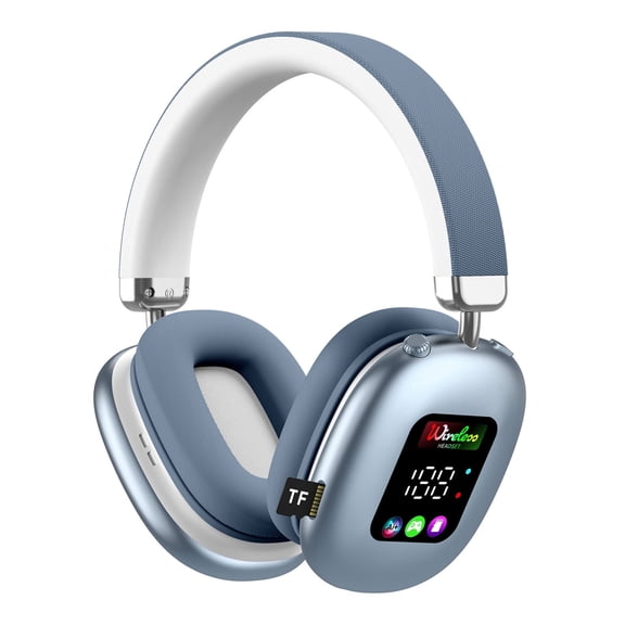 LC-dolida Wireless Over Ear Bluetooth Headphones with LED Display & Dual Connectivity, 30H Playtime, 5.4 Bluetooth, Comfort Fit for Travel/Gaming/Home (Blue)