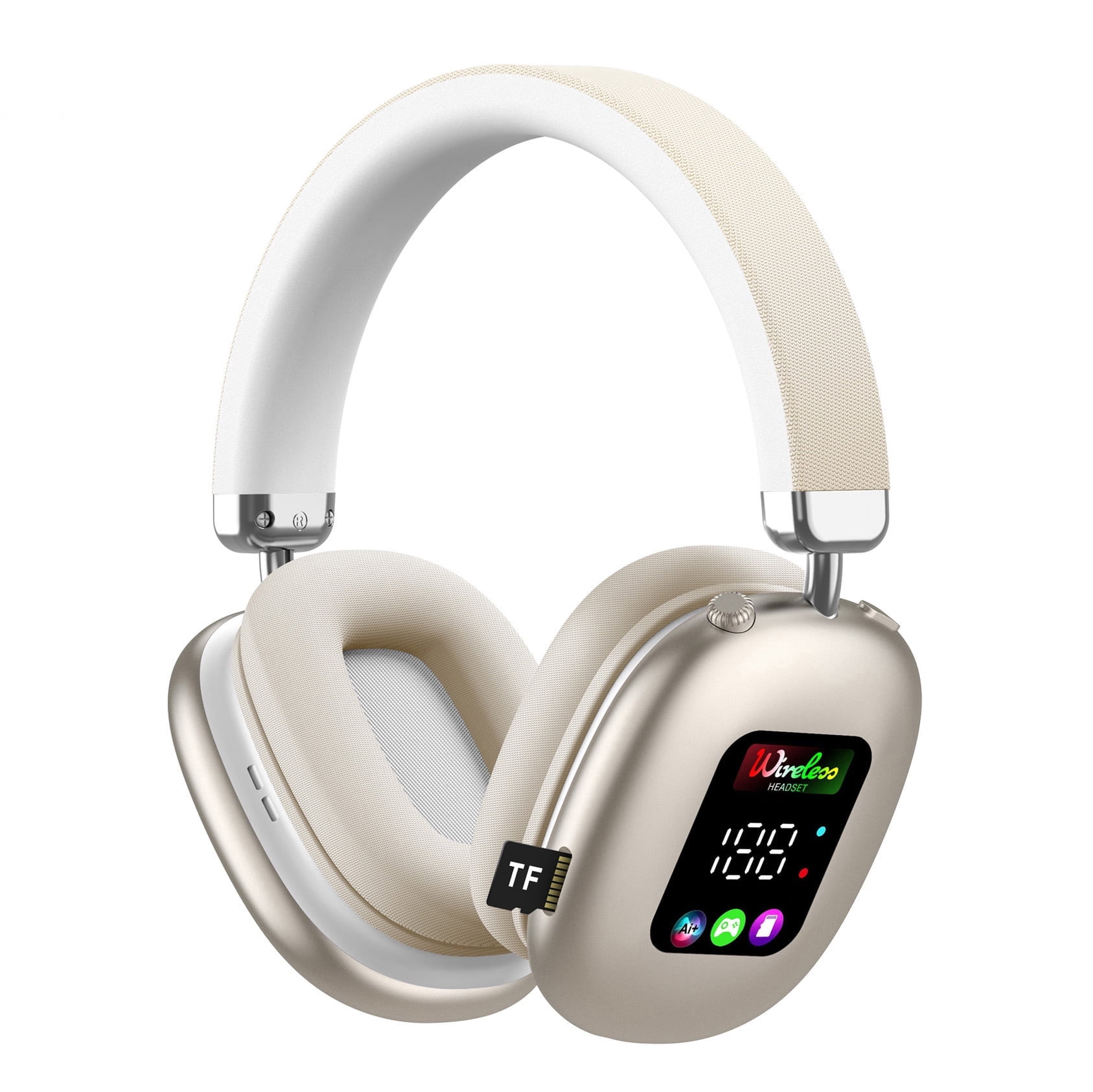 LC-dolida Wireless Over Ear Bluetooth Headphones with LED Display & Dual Connectivity, 30H Playtime, 5.4 Bluetooth, Comfort Fit for Travel/Gaming/Home (Gold)