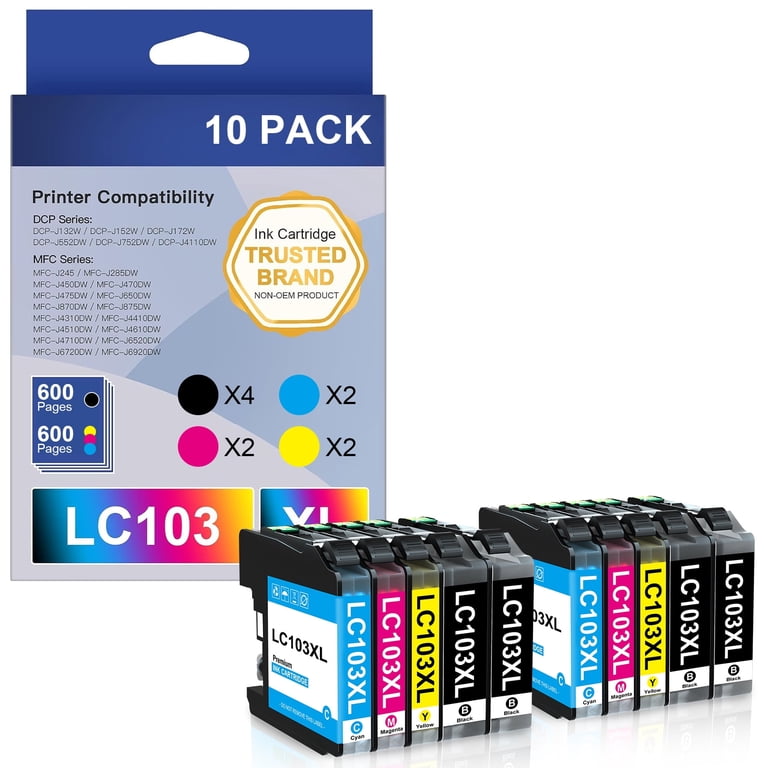 2-Pack LC103XL Ink Cartridge Replacement For Brother Printers - High Yield Black Ink