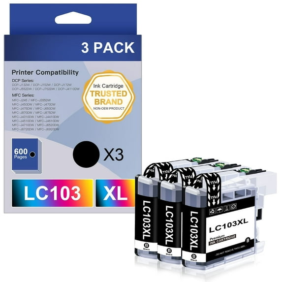 LC101XL LC103XL Ink Cartridge for Brother LC101 LC101XL LC-103 LC103 XL LC103XL LC101BK LC103BK High Yield DCP-J132W DCP-J152W DCP-J172W DCP-J4110DW DCP-J552DW DCP-J752DW (3 Black)