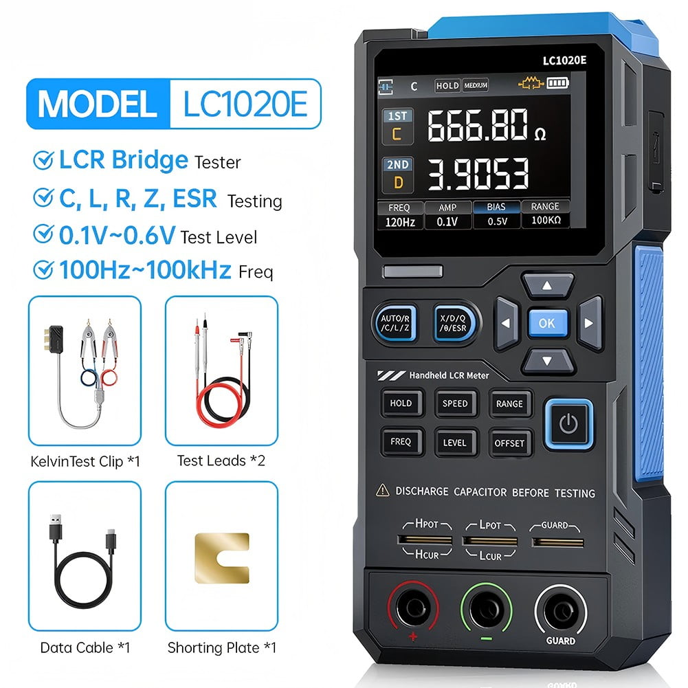 LC1020E Digital Bridge LCR ESR Tester for Resistance, Capacitance and Inductance