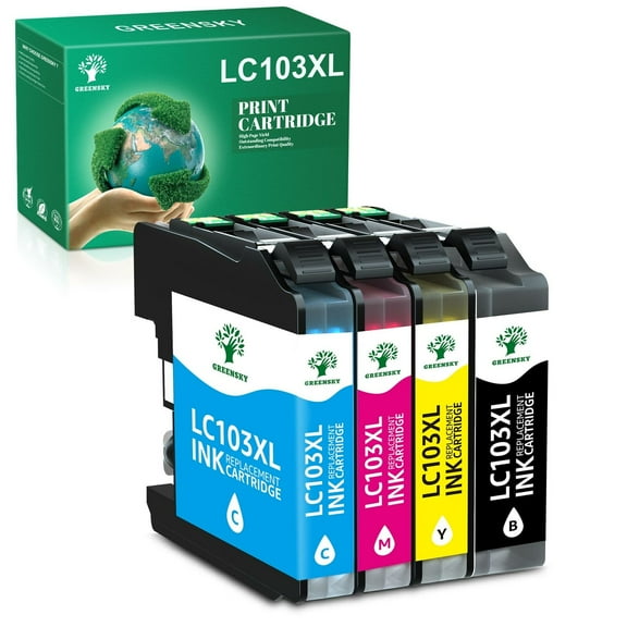 LC103 Compatible Ink Cartridge Replacement for Brother LC-103XL LC103XL LC103 Work with MFC-J870DW MFC-J6920DW MFC-J6520DW (Black, Cyan, Yellow, Magenta- 4 Pack)