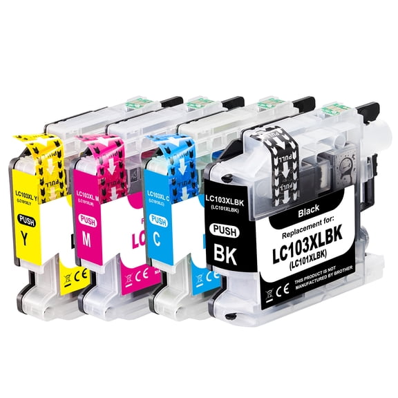 LC103 Ink Cartridge 4 Pack Premium Compatible Replacement for Brother LC103 LC103BK LC103C LC103M LC103Y