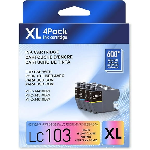 LC103 Ink Cartridges for Brother Printer Compatible for Brother Ink CartridgesLC103 Work with MFC-J870DW MFC-J6920DW MFC-J6520DW MFC-J450DWMFC-J470DW (Black,Cyan,Magenta,Yellow)