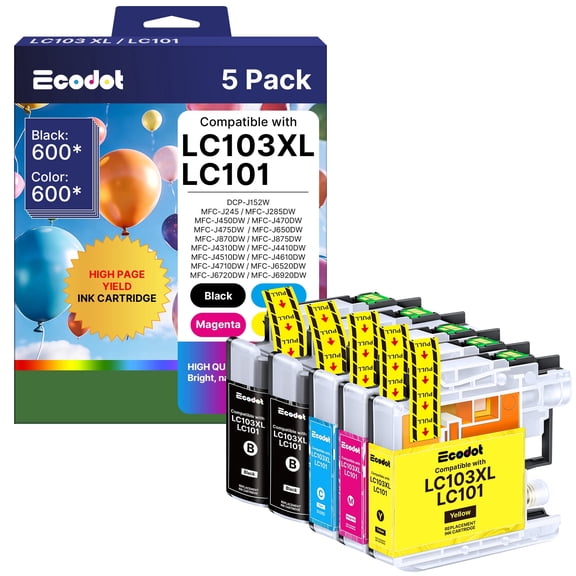 LC103 LC103XL LC101 Ink Cartridges Compatible for Brother LC103 LC103XL Ink Work for MFC-J870DW MFC-J475DW MFC-J6920DW MFC-J470DW Printer, 5 Pack
