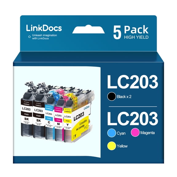 LC203 High Yield Ink Cartridges Replacements for Brother LC203 LC201 Use with MFC-J480DW MFC-J485DW MFC-J4420DW MFC-J4620DW MFC-J5620DW Printer (5 Pack, 2BK & 1each CMY)
