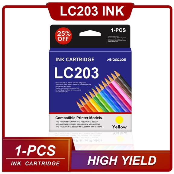 LC203 Ink Cartridge Replacement for Brother High Yield MFC-J880DW Printers (1-Yellow)