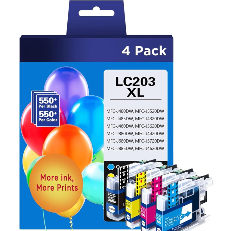 LC201XL High Yield Ink Cartridges 5-Pack - Compatible With Brother MFC-J480DW, J485DW, J880DW Printers