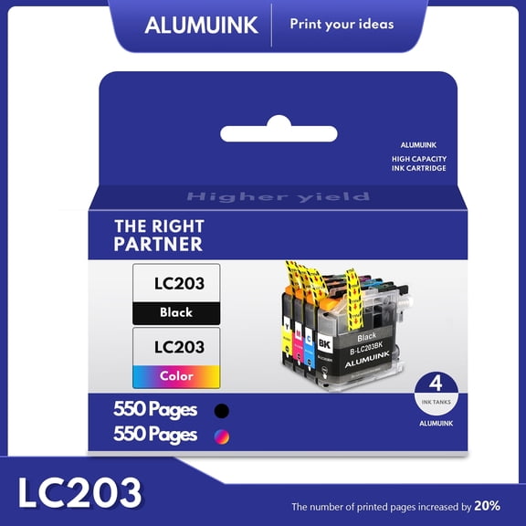 LC203 Ink Cartridges Compatible for Brother LC 203 Ink for MFC-J485DW Printer (4Pack,1BK+1C+1M+1Y)