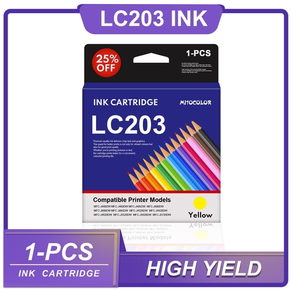 LC203 Ink Cartridges Replacement for Brother MFC-J880DW Printers (Yellow, 1-Pack)