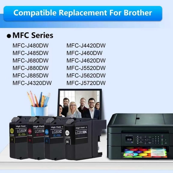 LC203 XL High Yield Color Ink Cartridges (4-Pack, BK/C/M/Y) - LC203BK LC203CL Ink Cartridge Replacement for MFC-J460DW MFC-J4620DW MFC-J480DW MFC-J485DW MFC-J880DW MFC-J885DW Printer
