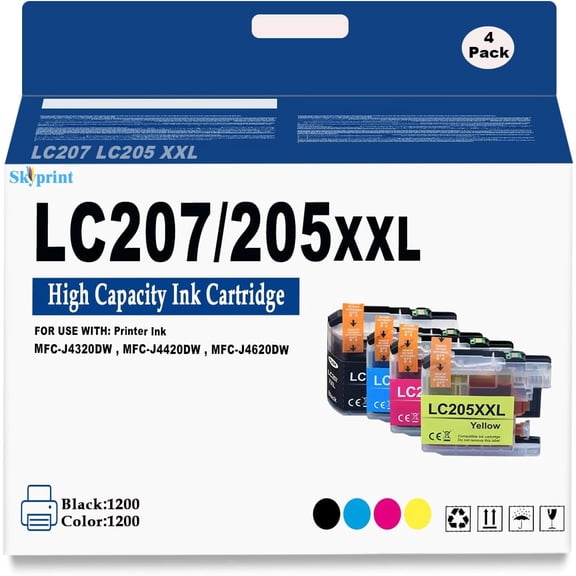 LC205 LC207 XXL Ink Cartridges Super High Yield LC207BK LC205C LC205M LC205Y LC205CL Replacement for Brother LC205 LC207 Ink Compatible for Brother MFC-J4320DW MFC-J4420DW MFC-J4620DW Printer Ink