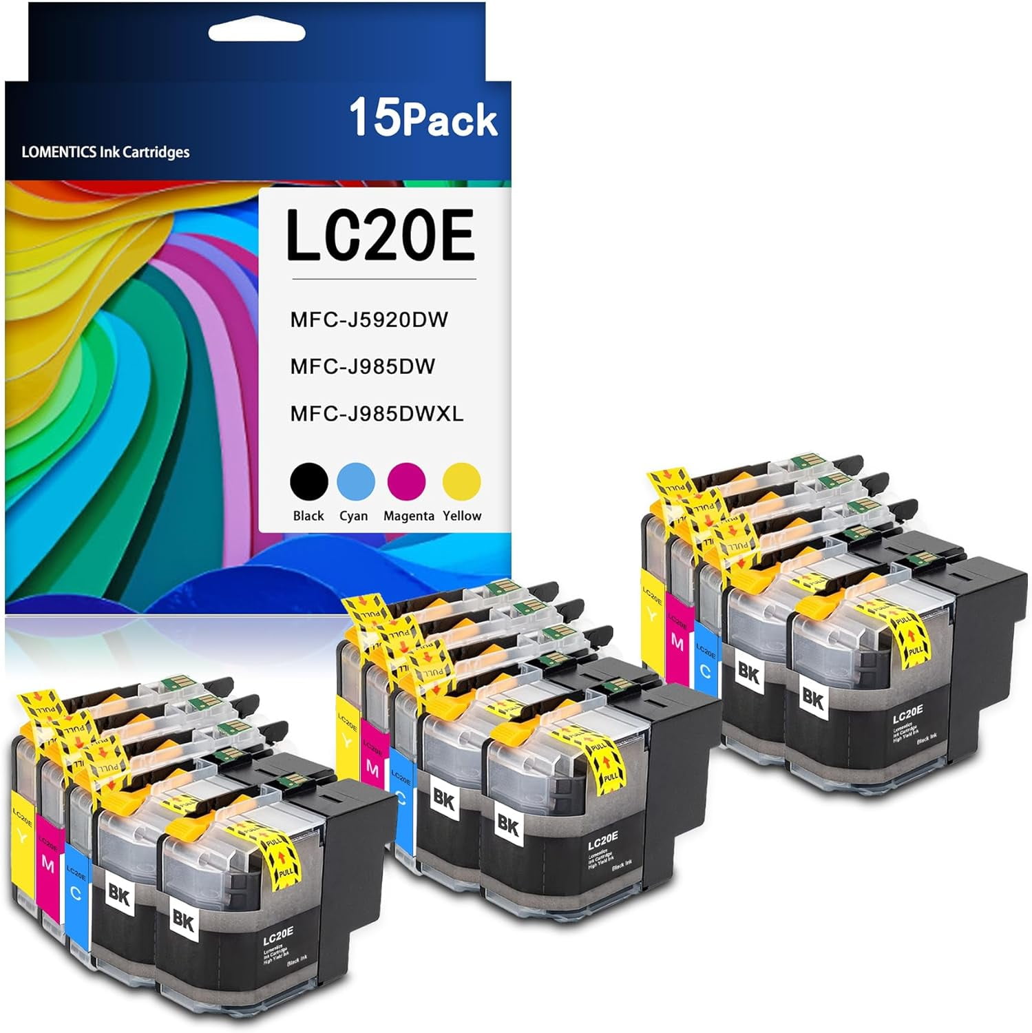 LC20E High Yield Ink Cartridges (15Pack, 6BK/3C/3M/3Y) LC20E Cartridges Replacement for