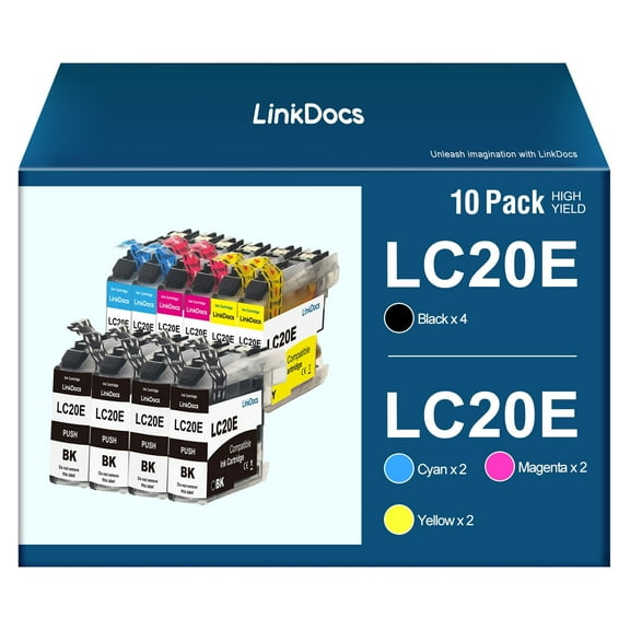 LC20E XXL Ink Cartridges Super High Yield Replacement for Brother LC20E LC20EXXL Ink Cartridge work for MFC-J985DW MFC-J5920DW MFC-J775DW MFC-J985DWXL Printer (10-Pack, 4BK & 2Each CMY)
