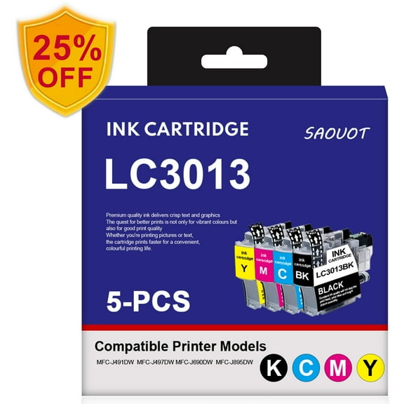 LC3013 Ink Cartridge Replacement for Brother MFC-J491DW Printers 5-Pack (2BK/C/M/Y)