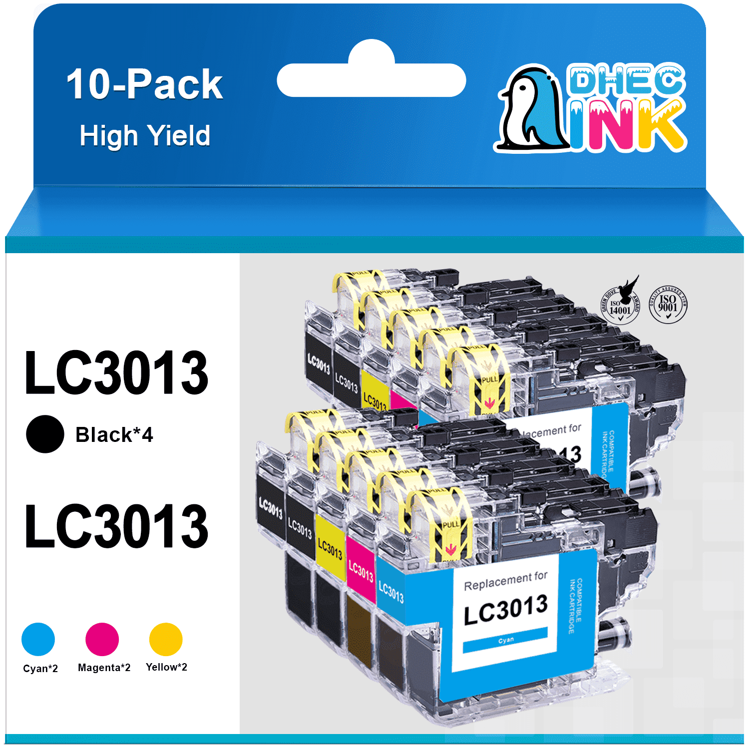 LC3013 Ink Compatible for Brother Ink Cartridges LC3011 LC3013 for MFC J497DW Printer (4 Black, 2 Cyan, 2 Magenta, 2 Yellow)