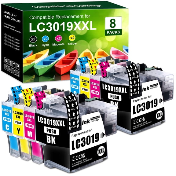 LC3019XXL Ink Cartridges Replacement for LC3019 XXL LC 3019-XXL LC3019 Work with MFC-J5330DW MFC-J6530DW MFC-J6730DW MFC-J6930DW Printers (2Black,2Cyan,2Magenta,2Yellow, 8 Pack)