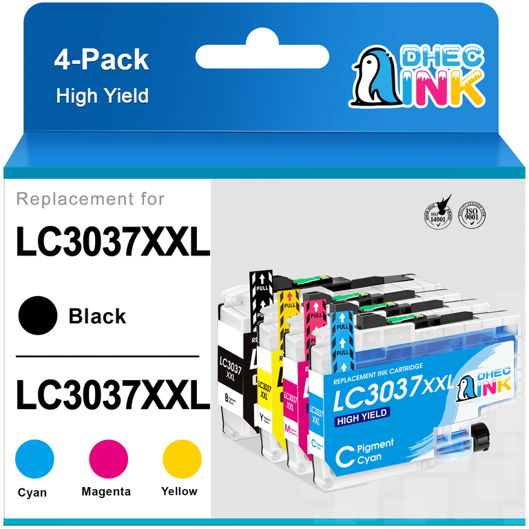 DHECINK 4-Pack LC3037 Ink Cartridges Replacement for Brother MFC