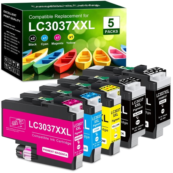 LC3037XXL Ink Cartridges Replacement for LC3037 Ink Cartridges LC3037 BK/C/M/Y Super High Yield to Use with MFC-J5845DW XL MFC-J5945DW XL MFC-J6545DW MFC-J6945DW (5 Pack)