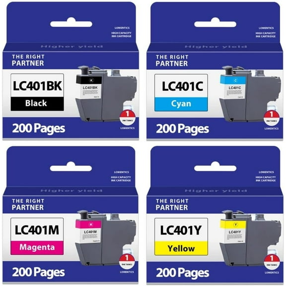 LC401 High-Yield Ink Cartridges (4-Pack, 1BK/1C/1M/1Y) Replacement for Brother MFC-J1010DW J1012DW J1170DW Printer
