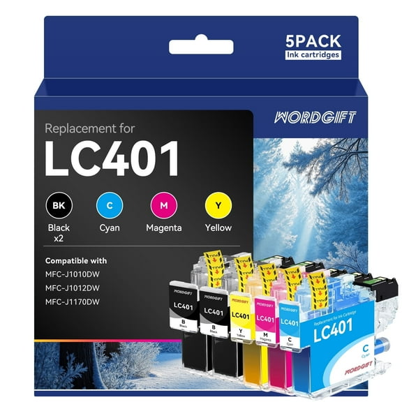 LC401 Ink Cartridge for Brother LC401 Ink for MFC-J1170DW MFC-J1010DW MFC-J1012DW Printer (2 Black, 1 Cyan, 1 Magenta, 1 Yellow)