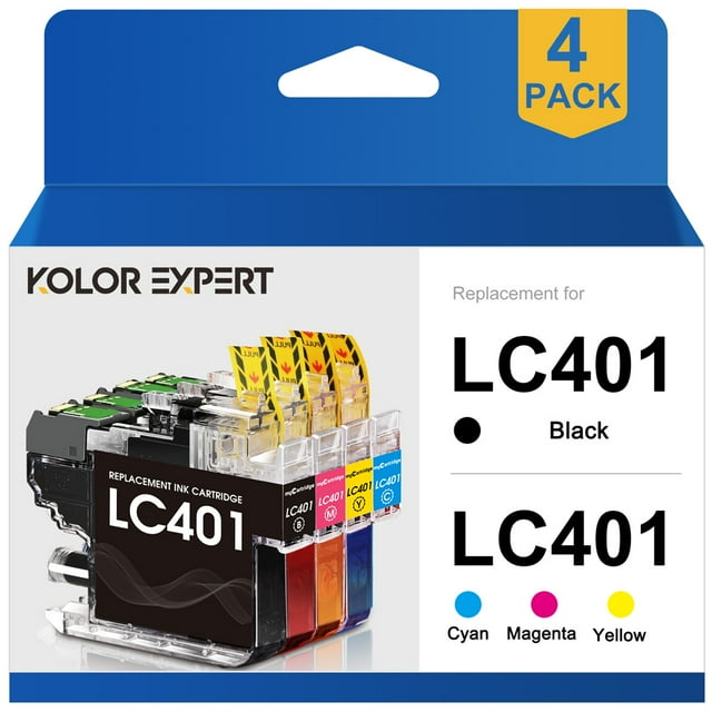 Brother LC401 Colored Ink Cartridge, 4 Pack for MFCJ1010DW, MFC