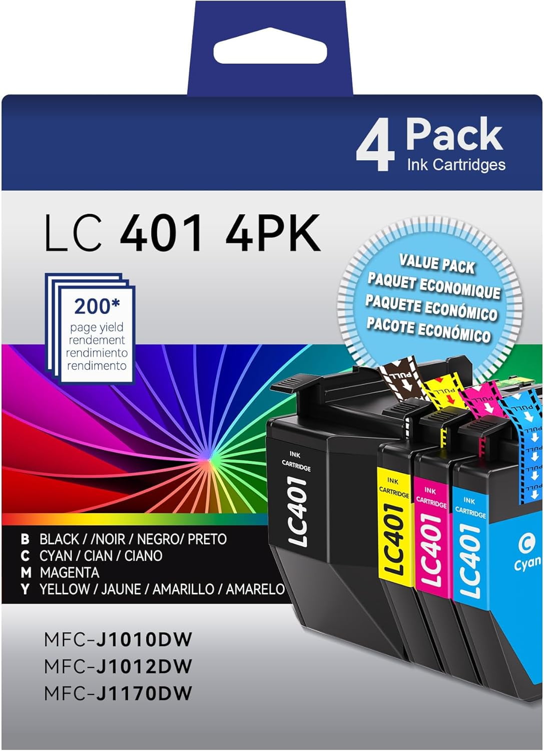 LC401 Ink Cartridge for Brother LC401 LC401XL for Brother MFC-J1010DW MFC-J1012DW MFC-J1170DW Printer (4 Pack)