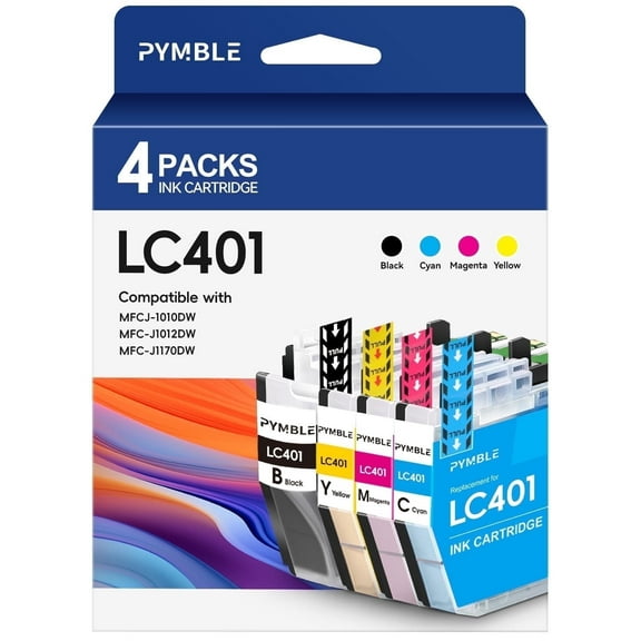 LC401 Ink Cartridges for Brother LC401 Ink Cartridges for Brother MFCJ-1010DW MFC-J1012DW MFC-J1170DW Printer(4-Pack, Black Cyan Magenta Yellow)