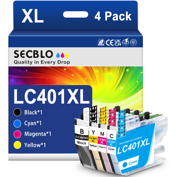LC401XL Ink Replacement for Brother 401 Ink Cartridges LC401 401 401XL for MFC-J1010DW J1012DW J1170DW Printer, 4 Pack