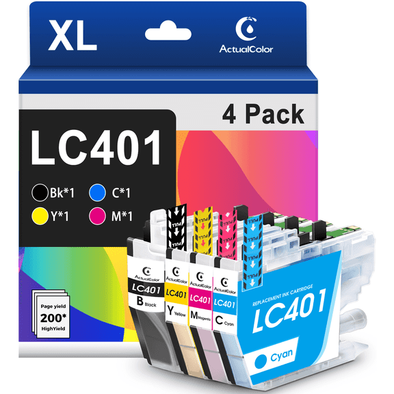 LC401 Ink Cartridges Compatible for Brother LC401XL for LC401 Brother Ink Cartridges LC401 LC401XL, 4 Pack
