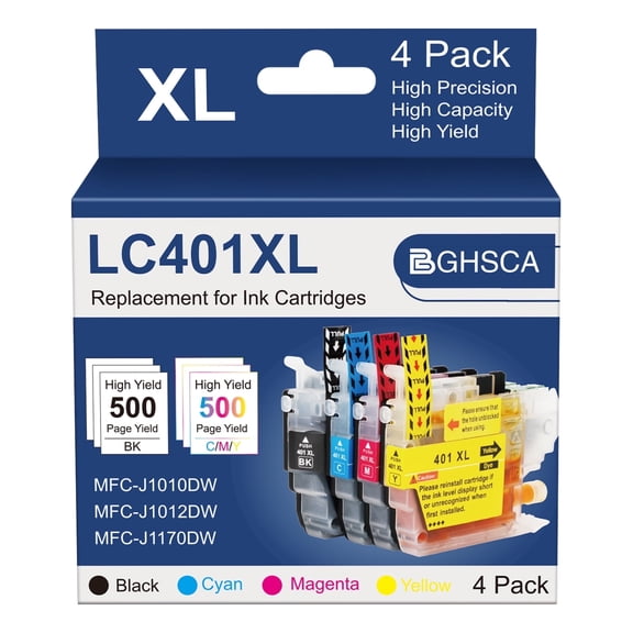 LC401 LC401XL Ink Cartridges for Brother LC401 LC401XL Ink Cartridges for Brother MFC-J1010DW MFC-J1012DW MFC-J1170DW Printers (4 Pack)