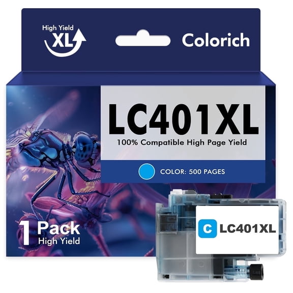 LC401 LC401XL MFC-J1010DW Ink Cartridges for Brother Printer 401XL LC 401 High Yields for MFC-J1010DW MFC-J1170DW MFC-J1012DW MFC-J1800DW MFC J1010DW (1-Pack Cyan)