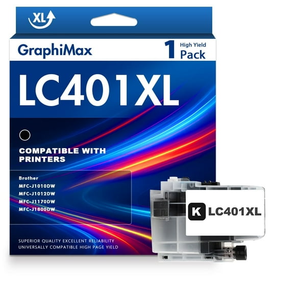 LC401 LC401XL MFC-J1010DW Ink Cartridges for Brother Printer LC 401 LC 401XL High Yields MFC-J1010DW MFC-J1170DW MFC-J1012DW MFC-J1800DW MFC J1010DW (1 Pack Black)