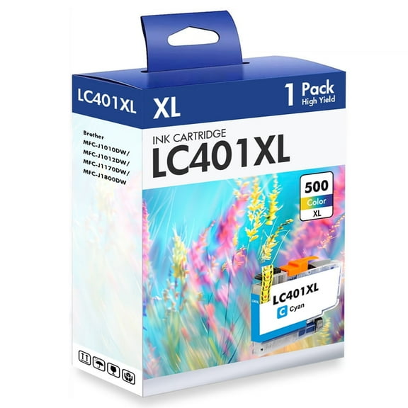 LC401 LC401XL MFC-J1010DW Ink Cartridges for Brother Printer LC 401 LC 401XL High Yields MFC-J1010DW MFC-J1170DW MFC-J1012DW MFC-J1800DW MFC J1010DW (1 Pack Cyan)