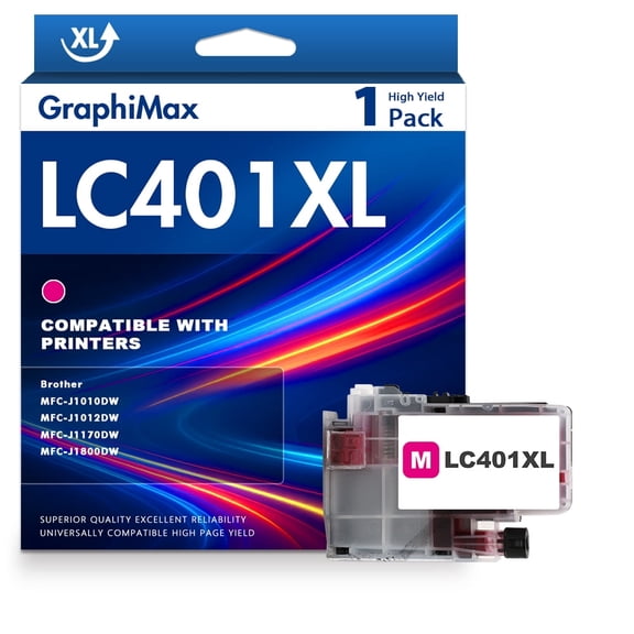 LC401 LC401XL MFC-J1010DW Ink Cartridges for Brother Printer LC 401 LC 401XL High Yields MFC-J1010DW MFC-J1170DW MFC-J1012DW MFC-J1800DW MFC J1010DW (1 Pack Magenta)