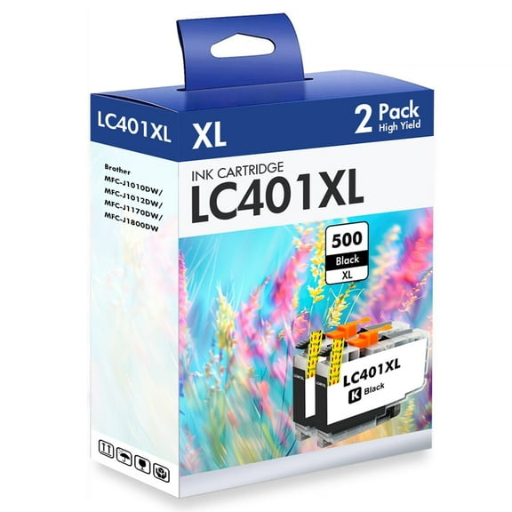 LC401 LC401XL MFC-J1010DW Ink Cartridges for Brother Printer LC 401 LC 401XL High Yields MFC-J1010DW MFC-J1170DW MFC-J1012DW MFC-J1800DW MFC J1010DW (2 Pack Black)